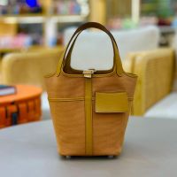 Hermes Picotin Lock Cargo 18 Bag Canvas and Swift Leather Gold/Palladium Hardware Brown