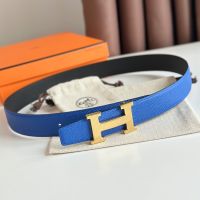 Hermes Punache Buckle 32 Reversible Belt Leather In Blue/Black