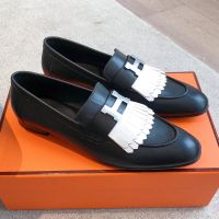 Hermes Royal Loafers Women Calfskin In Black/White