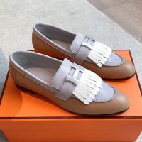 Hermes Royal Loafers Women Calfskin In Brown/Grey