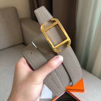 Hermes Society 32 Reversible Belt Togo Leather In Grey/White