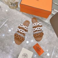 Hermes Thalassa Slides Women Nappa Leather In Brown/White