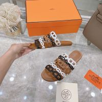 Hermes Thalassa Slides Women Nappa Leather In Brown/Black