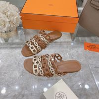 Hermes Thalassa Slides Women Nappa Leather In Brown/Gold