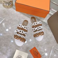 Hermes Thalassa Slides Women Nappa Leather In White/Brown