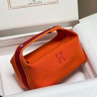 Hermes Trousse Bride-A-Brac Case Canvas Palladium Hardware In Orange/Red