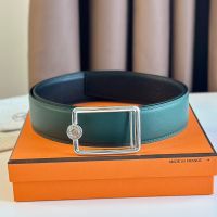 Hermes Tube Letter Buckle 38 Reversible Belt Leather In Green/Black