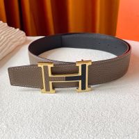 Hermes Two Color H 38 Reversible Belt Leather In Beige/Black