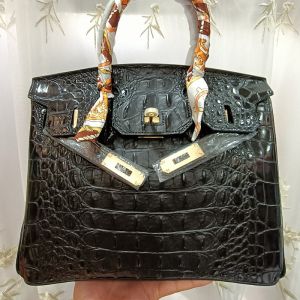 Hermes Birkin Bag Crocodile Leather Gold Hardware In Black