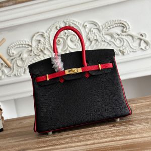 Hermes Birkin 25 Bag Togo Bicolor Leather Gold Hardware In Black/Red