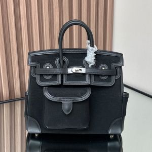 Hermes Birkin Cargo 25 Bag Canvas and Swift Leather Palladium Hardware In Black