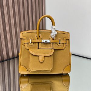 Hermes Birkin Cargo 25 Bag Canvas and Swift Leather Palladium Hardware In Brown