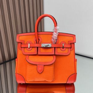 Hermes Birkin Cargo 25 Bag Canvas and Swift Leather Palladium Hardware In Orange