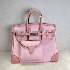 Hermes Birkin Cargo 25 Bag Canvas and Swift Leather Palladium Hardware In Pink
