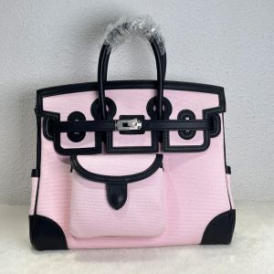 Hermes Birkin Cargo 25 Bag Canvas and Swift Leather Palladium Hardware In Pink/Black