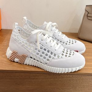 Hermes Bouncing Sneakers Unisex Braided Silk and Suede In Grey/White