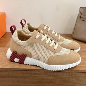 Hermes Bouncing Sneakers Unisex Mesh and Suede In Khaki