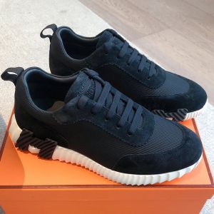 Hermes Bouncing Sneakers Unisex Textured Mesh and Suede In Black
