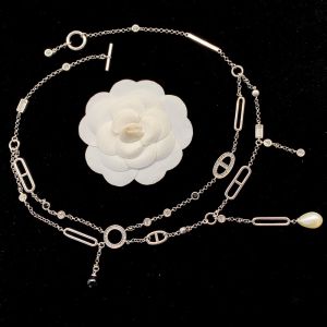 Hermes Chaine D'Ancre Chaos Pearl Pendant Necklace In Silver