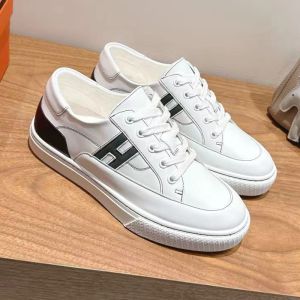 Hermes Deep Sneakers Unisex Calfskin In White