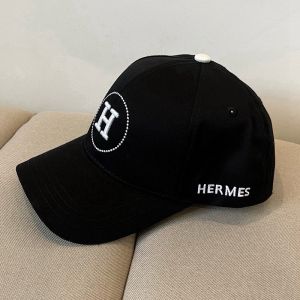 Hermes Embroidered H Logo Baseball Cap Cotton In Black