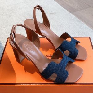 Hermes Eternite Sandals Women Denim and Calfskin In Navy Blue