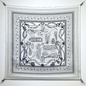 Hermes Festival des Amazones Bandana Scarf 90 In White