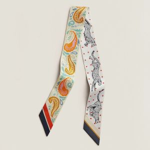 Hermes Guepards Bandana Twilly In Beige