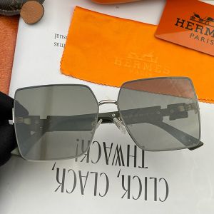Hermes H0219 Square Metal Sunglasses In Black/Beige