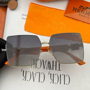Hermes H0219 Square Metal Sunglasses In Black/Orange