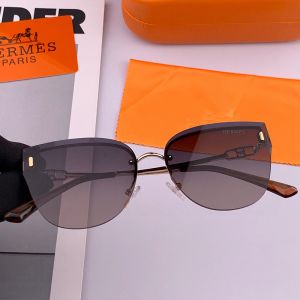 Hermes H7388 Oval Metal Sunglasses In Black/Brown