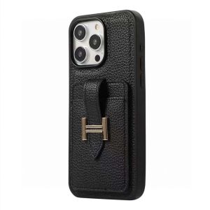 Hermes iPhone Case Grained Calfskin with H Logo Card Holder Black