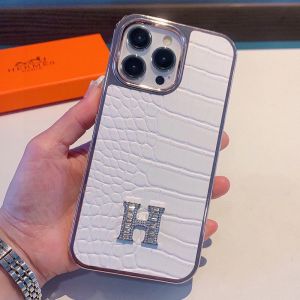 Hermes iPhone Case Crocodile Pattern Leather White