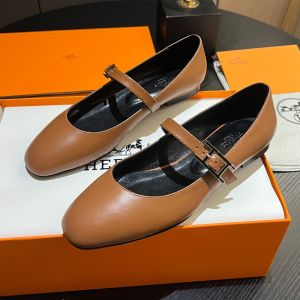 Hermes Jane Ballet Flats Women Calfskin with Hapi Buckle In Brown