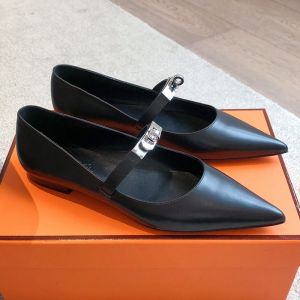 Hermes Kelly Ballet Flats Women Calfskin In Black/Silver