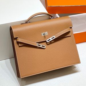 Hermes Kelly Depeche Bag Togo Leather Palladium Hardware In Brown