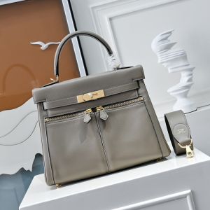 Hermes Kelly Lakis Bag Swift Leather Gold/Palladium Hardware Grey
