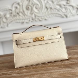 Hermes Kelly Pochette Epsom Leather Gold Hardware In Beige