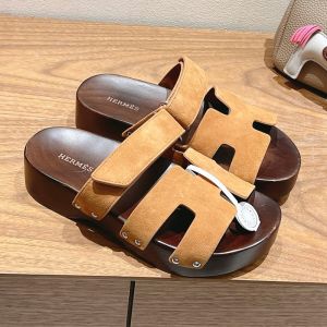 Hermes Kos Clog Unisex Suede In Brown