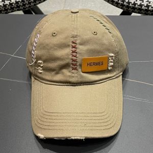 Hermes Logo Patch Baseball Cap Cotton In Khaki