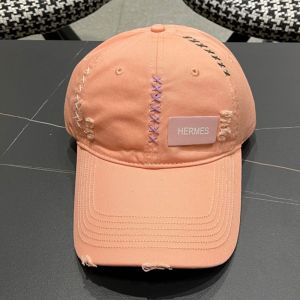 Hermes Logo Patch Baseball Cap Cotton In Pink