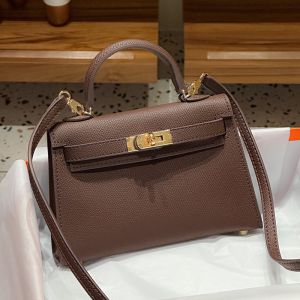 Hermes Mini Kelly II Bag Epsom Leather Gold Hardware In Coffee