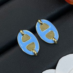 Hermes Mini Maillon Earrings In Gold/Blue