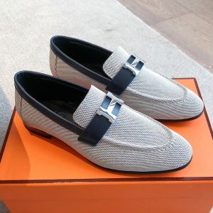 Hermes Paris Loafers Women Canvas with H Buckle In White