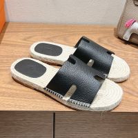 Hermes Antigua Espadrilles Men Grained Calfskin In Black