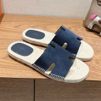 Hermes Antigua Espadrilles Men Suede In Navy Blue