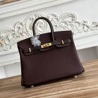 Hermes Birkin 25 Bag Togo Bicolor Leather Gold Hardware In Burgundy/Marble