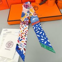 Hermes Chacun Fait Son Nid Silk Twilly In Blue/Green