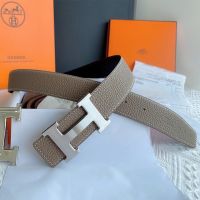 Hermes H Logo Buckle 38 Reversible Belt Leather In Grey/Black