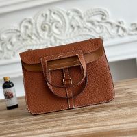 Hermes Halzan Bag Clemence Leather In Brown